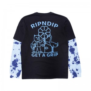 Ripndip Get A Grip Double Sleeve Tee Pitkähihainen Mustat Vaaleansininen | FII3504L