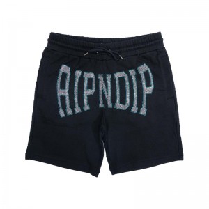 Ripndip Summer Revenge Rhinestone Sweat Shortsit Mustat | FIU3231Z